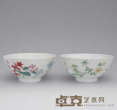 民国 粉彩花卉纹碗（一对） 高11cm